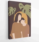 Abstract arts design with couple , desert, sun and cactus, black jaguar sunset and monstera leaves background. 3 - Moderne schilderijen – Vertical – 1870255144 - 40-30 Vertical