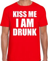 Fun t-shirt - kiss me I am drunk - rood - heren - Feest outfit / kleding / shirt M