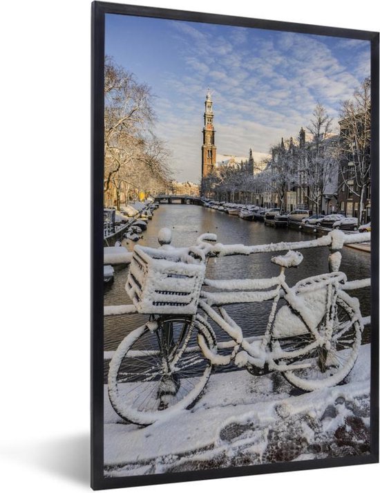 Fotolijst incl. Poster - Winterse impressie van Prinsengracht - 40x60 cm - Posterlijst