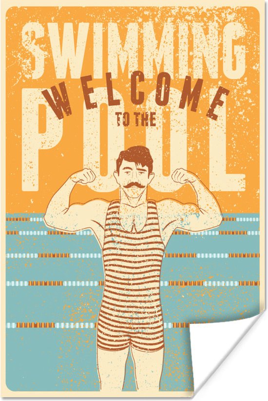 Poster Quotes - Welcome to the swimming pool - Zwemmen - Vintage - Badpak - 60x90 cm