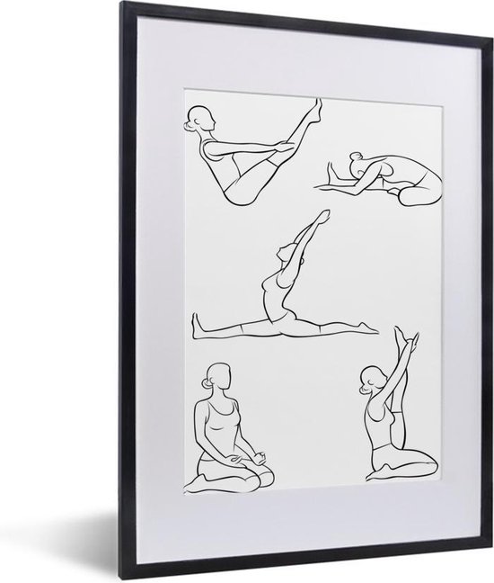 Fotolijst incl. Poster - Yoga - Vrouwen - Poses - 30x40 cm - Posterlijst