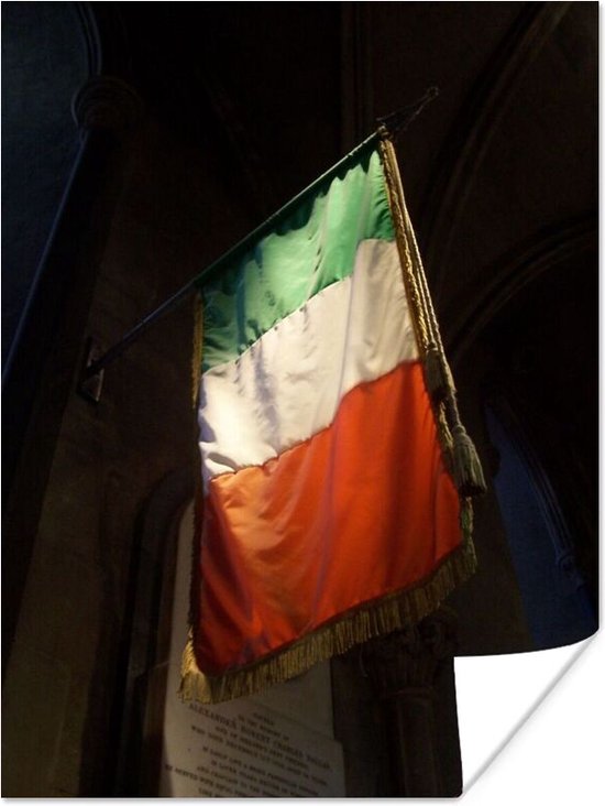 Poster Ierse vlag bij de St. Patricks kathedraal in Dublin - 60x80 cm