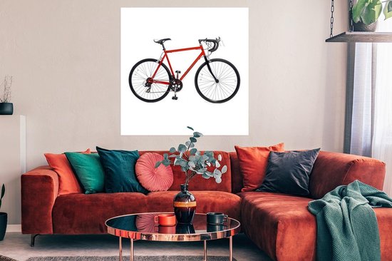 Un vélo de course rouge sur fond blanc Poster 100x100 cm - Tirage photo sur Poster (décoration murale salon / chambre)