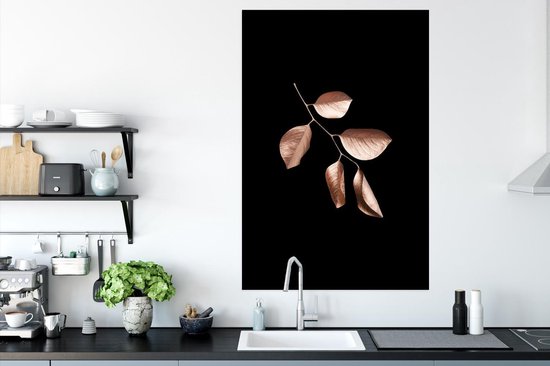 Branche à feuilles rose or sur fond noir 80x120 cm