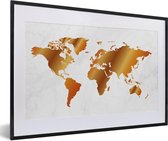 Fotolijst incl. Poster - Wereldkaart - Marmer - Goud - 60x40 cm - Posterlijst