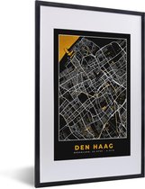 Fotolijst incl. Poster - Stadskaart - Den Haag - Goud - Zwart - 40x60 cm - Posterlijst - Plattegrond