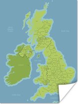 Poster Illustratie van een gedetailleerde kaart van het Verenigd Koninkrijk - 30x40 cm