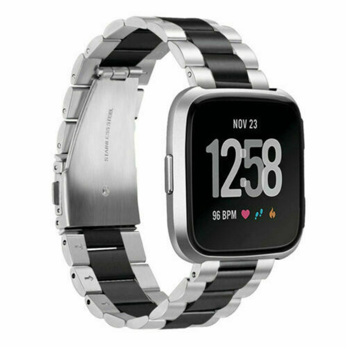 Fitbit Versa stalen bandje - ziver/zwart