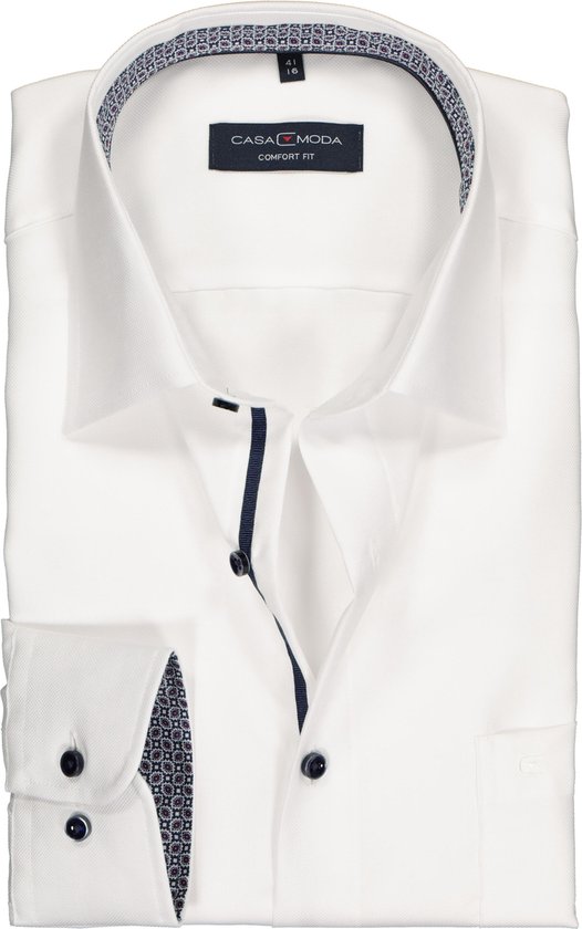 CASA MODA comfort fit overhemd - wit structuur (contrast) - Strijkvrij - Boordmaat: 54