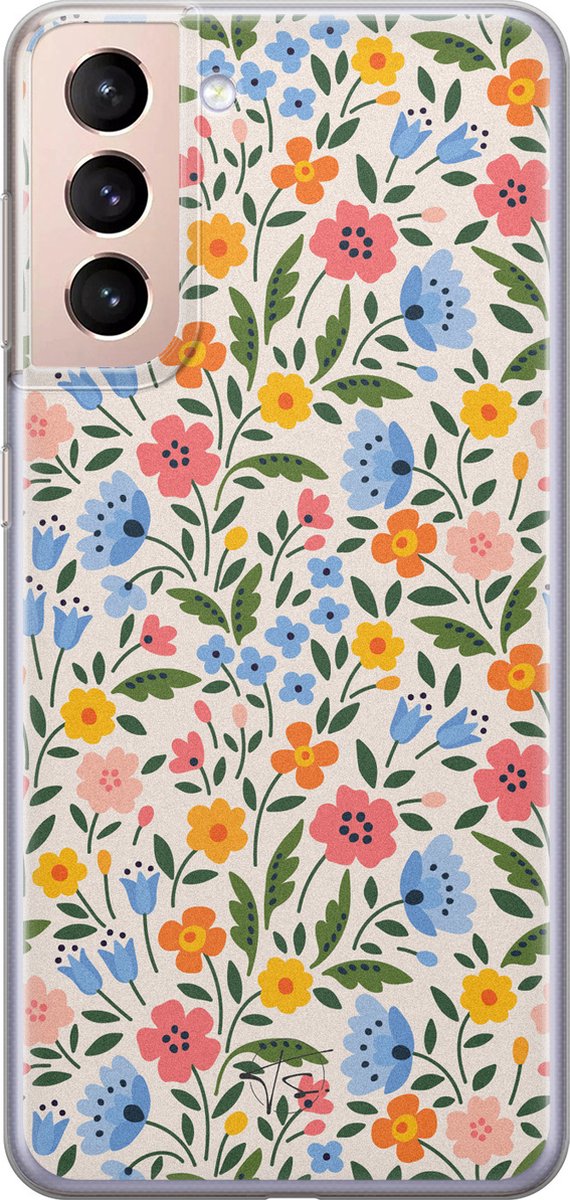 Hoesje geschikt voor Samsung Galaxy S21 - Romantische bloemen - Soft Case - TPU - Bloemen - Multi - Mooie Telefoonhoesjes