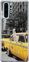 Huawei P30 Pro hoesje - Lama in taxi - Siliconen - Soft Case Telefoonhoesje - Print - Grijs