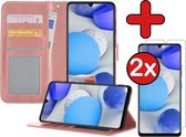 Samsung A42 Hoesje Book Case Met 2x Screenprotector - Samsung Galaxy A42 Hoesje Wallet Case Portemonnee Hoes Cover - rose Goud