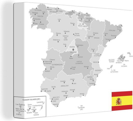 Canvas Schilderij Illustratie van de provincies in Spanje - 80x60 cm - Wanddecoratie