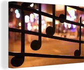 Notes de musique sur fenêtre avec en arrière-plan la rue Beale de Memphis aux États-Unis Toile 30x20 cm - petit - Tirage photo sur toile (Décoration murale salon / chambre)