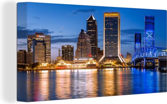 Canvas schilderij 160x80 cm - Wanddecoratie Een blauwe lucht bij de skyline van Jacksonville in Noord-Amerika - Muurdecoratie woonkamer - Slaapkamer decoratie - Kamer accessoires - Schilderijen