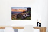 Canvas Schilderij Molenstenen in rotslandschap van het Nationaal park Peak District - 90x60 cm - Wanddecoratie