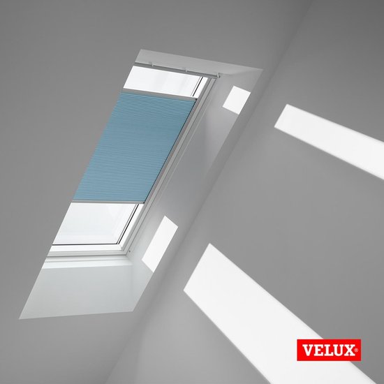 Store plissé occultant d'origine VELUX (FHC), cadre argenté, S06, 606, 4, Blue clair