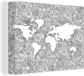 Canvas Wereldkaart - 160x120 - Wanddecoratie Wereldkaart - Patroon - Zwart - Wit