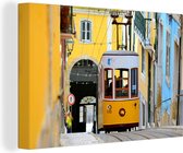 Canvas Schilderij Tram - Lissabon - Geel - 90x60 cm - Wanddecoratie