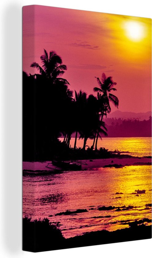 Canvas Schilderij Siargao zonsondergang fotoprint - 80x120 cm - Wanddecoratie