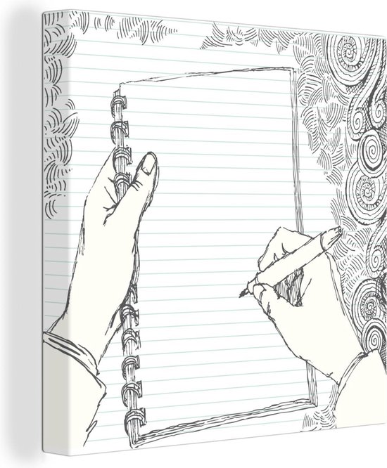 Illustration de quelqu'un écrivant dans une toile de cahier 80x60 cm -  Tirage photo... | bol.com