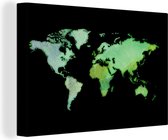Canvas Wereldkaart - 60x40 - Wanddecoratie Wereldkaart - Groen - Waterverf