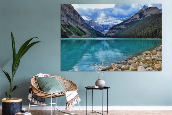 Canvas schilderij 150x100 cm - Wanddecoratie Meer in het Nationaal park Banff in Alberta - Muurdecoratie woonkamer - Slaapkamer decoratie - Kamer accessoires - Schilderijen op canvas