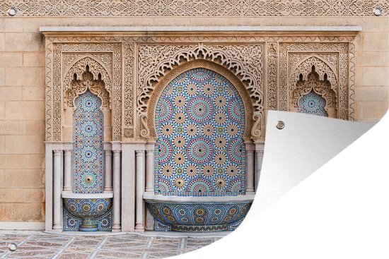 Muurdecoratie Fontein in Casablanca - 180x120 cm - Tuinposter - Tuindoek - Buitenposter