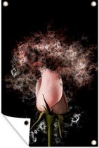 Fleur rose avec fumée abstraite sur fond noir 40x60 cm
