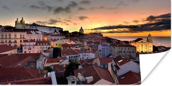 Poster Portas do Sol bij zonsopgang in Alfama bij het Portugese Lissabon