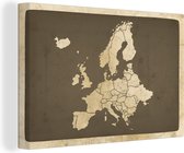 Canvas Schilderij Kaart - Europa - Vintage - 90x60 cm - Wanddecoratie