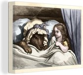 Tableau sur toile Illustration Vintage du conte de fées Le Petit Chaperon Rouge - 120x90 cm - Décoration murale