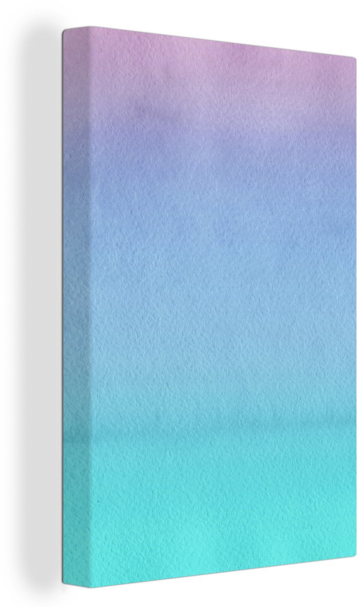 Canvas Schilderij Waterverf - Paars - Turquoise - 60x90 cm - Wanddecoratie