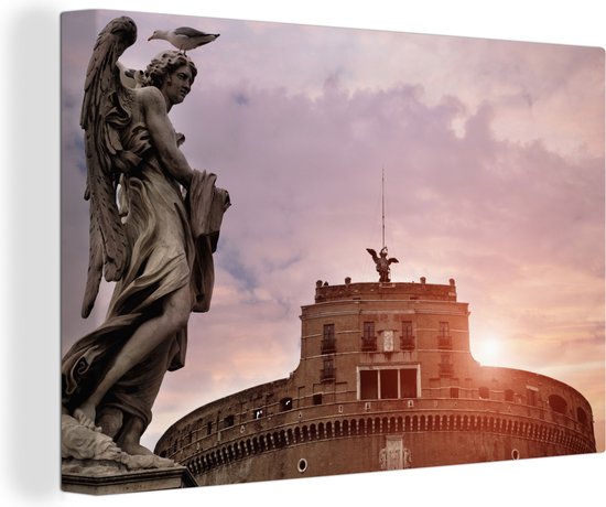 Tableau sur toile Le soleil couchant derrière le Castel Sant'Angelo à Rome - 150x100 cm - Décoration murale