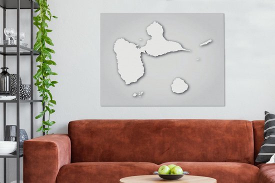 Tableau sur toile Illustration de la Guadeloupe en noir et blanc sur fond gris - 120x90 cm - Décoration murale