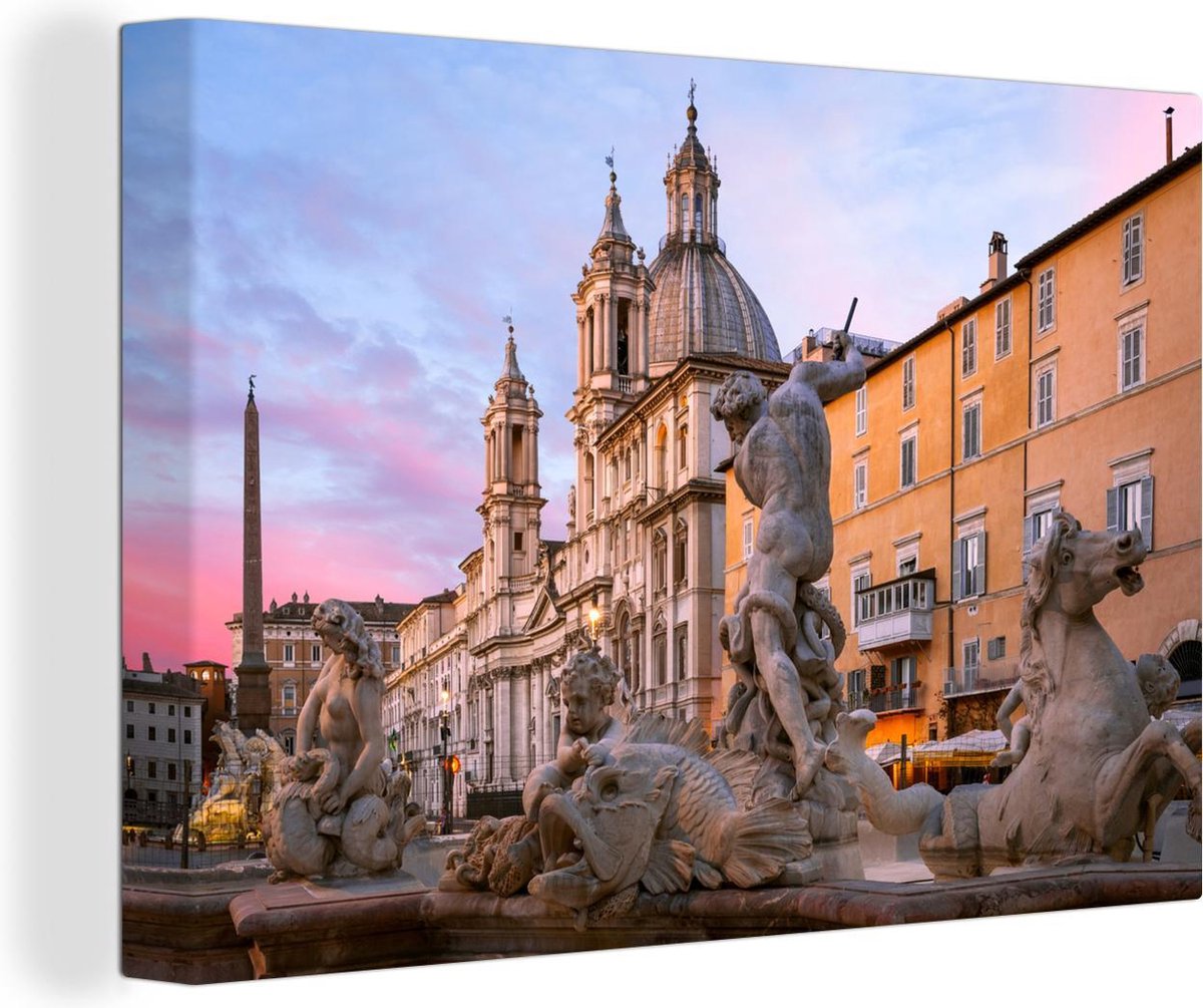 Canvas schilderij 180x120 cm - Wanddecoratie Rome - Fontein - Neptunes - Muurdecoratie woo