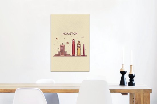 Illustration skyline 'Houston' sur fond marron clair 60x90 cm - Tirage photo sur toile (Décoration murale salon / chambre)