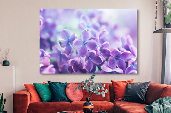 Tableau sur toile Gros plan de fleurs violettes de lilas - 150x100 cm - Décoration murale