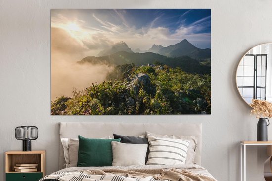 Toile Berg dans la Brume 2cm 180x120 cm - Tirage photo sur Toile (Décoration murale salon / chambre) XXL / Groot format!