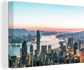 Canvas Schilderij Skyline van Hong Kong, Azië - 30x20 cm - Wanddecoratie