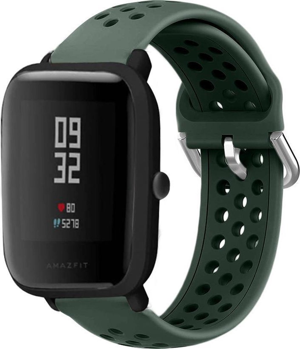 Siliconen bandje met gaatjes – geschikt voor Xiaomi Amazfit Bip (42mm) – legergroen