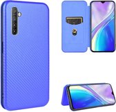 Voor OPPO Realme XT / X2 / K5 Koolstofvezel Textuur Magnetische Horizontale Flip TPU + PC + PU lederen tas met kaartsleuf (blauw)