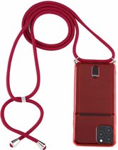 Voor iPhone 12 Max / 12 12 Pro transparante TPU beschermhoes met lanyard & kaartsleuf (rood)