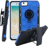 Voor iPhone 6/7/8 3 in 1 kubus PC + TPU beschermhoes met 360 graden draaien zwarte ringhouder (blauw)