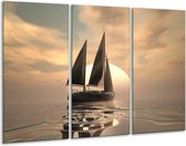 GroepArt - Schilderij -  Zeilboot - Wit, Grijs, Bruin - 120x80cm 3Luik - 6000+ Schilderijen 0p Canvas Art Collectie