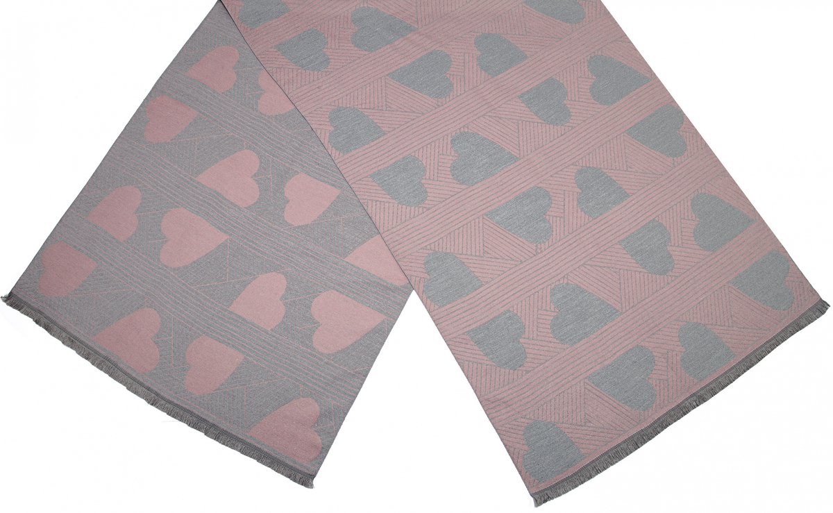 Cwi - Sjaal Hart - Dames - 180 X 63 Cm - Roze/grijs