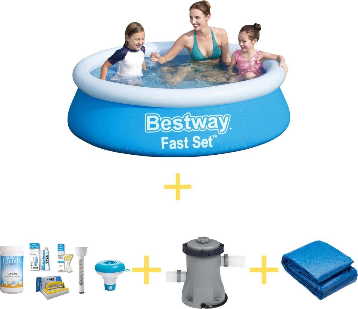 Bestway Zwembad - Fast Set - 183 x 51 cm - Inclusief WAYS Onderhoudspakket, Filterpomp & Grondzeil