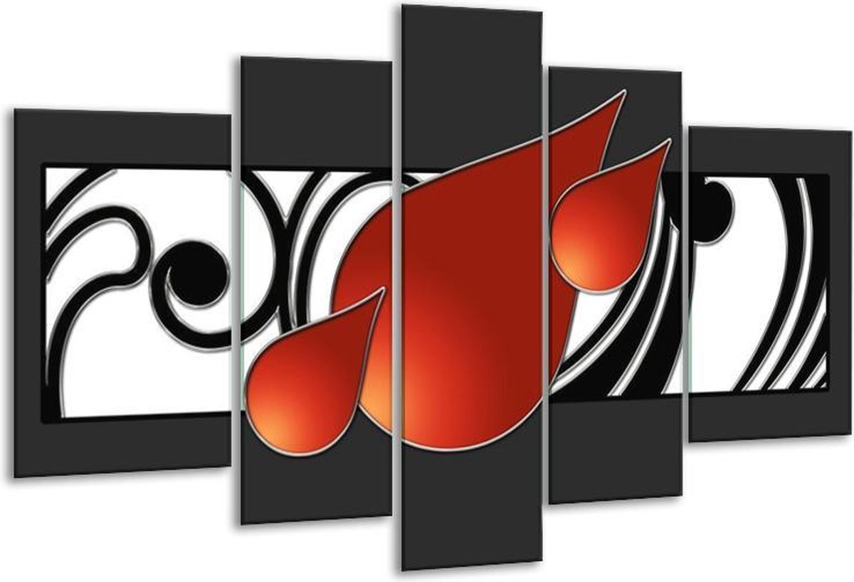 Glasschilderij Art - Rood, Zwart, Wit - 170x100cm 5Luik - Foto Op Glas - Geen Acrylglas Sc