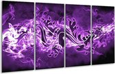 GroepArt - Glasschilderij - Abstract - Paars, Wit - 160x80cm 4Luik - Foto Op Glas - Geen Acrylglas Schilderij - 6000+ Glasschilderijen Collectie - Wanddecoratie