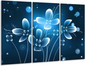 Glasschilderij Bloem - Blauw, Wit - 120x80cm 3Luik - Foto Op Glas - Geen Acrylglas Schilderij - GroepArt 6000+ Glas Art Collectie - Maatwerk Mogelijk